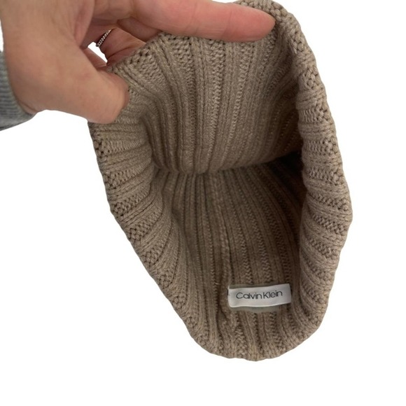 Calvin Klein Tan Knit Pom Pom Beanie - Picture 6 of 9